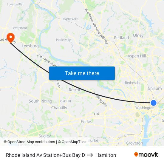 Rhode Island Ave-Brentwood+Bay D to Hamilton map