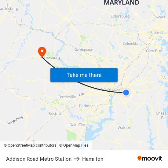 Addison Road Metro Station to Hamilton map