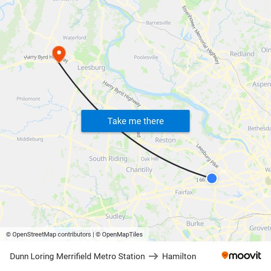 Dunn Loring Merrifield Metro Station to Hamilton map