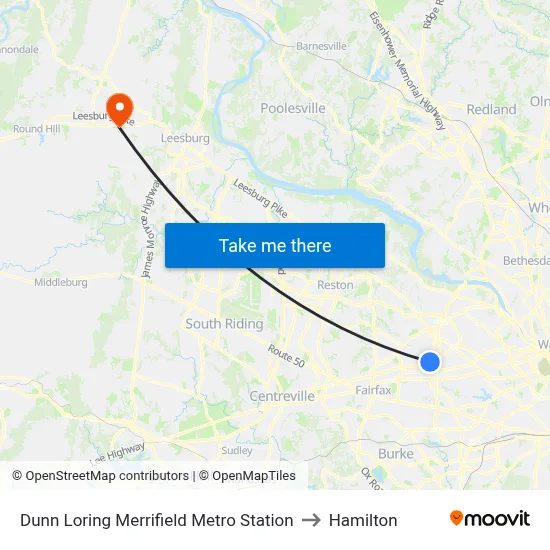 Dunn Loring Merrifield Metro Station to Hamilton map