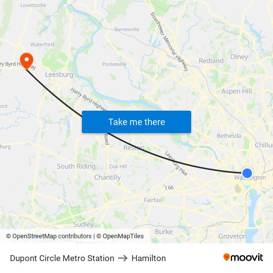 Dupont Circle Metro Station to Hamilton map