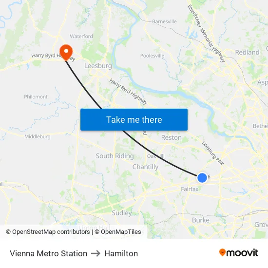 Vienna Metro Station to Hamilton map