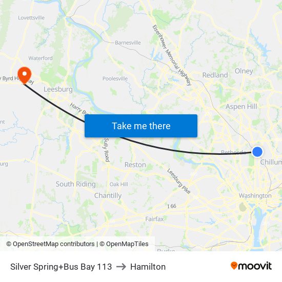 Silver Spring+Bay 113 to Hamilton map