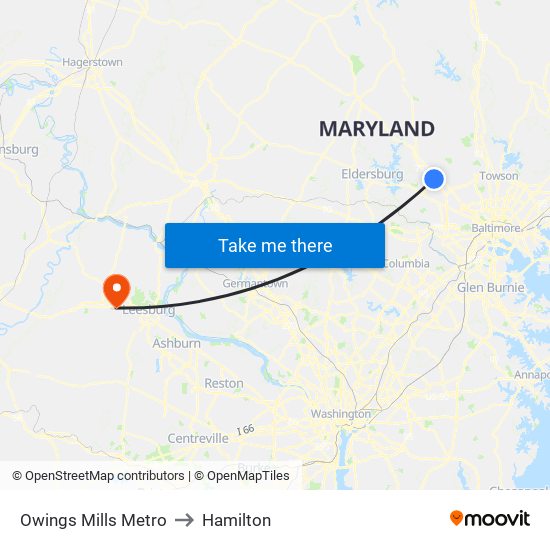 Owings Mills Metro to Hamilton map