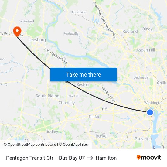 Pentagon Transit Ctr + Bus Bay U7 to Hamilton map