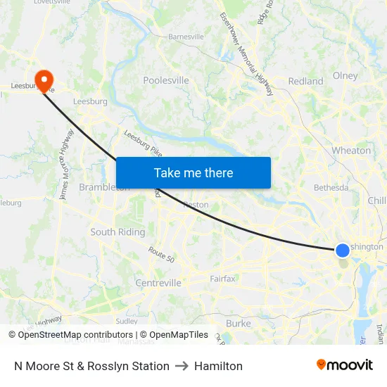 N Moore St & Rosslyn Station to Hamilton map