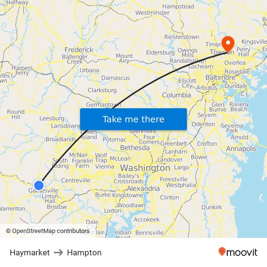 Haymarket to Hampton map