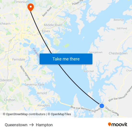 Queenstown to Hampton map