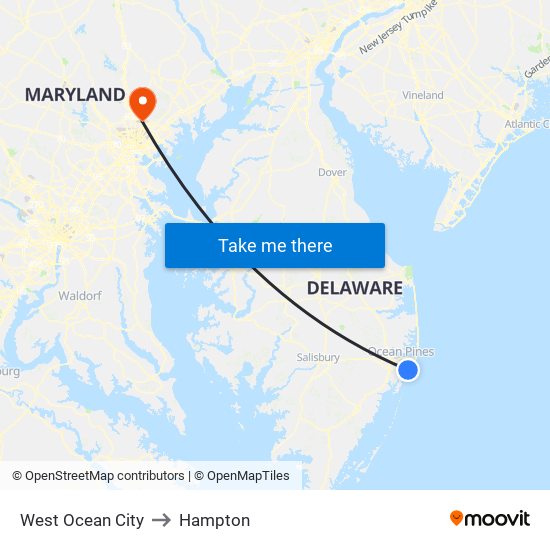 West Ocean City to Hampton map