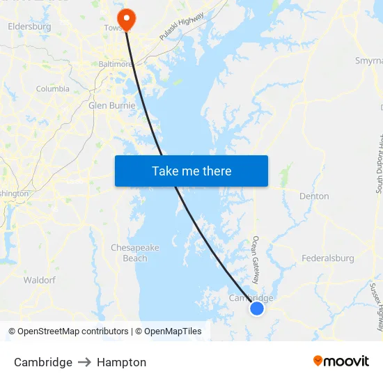 Cambridge to Hampton map