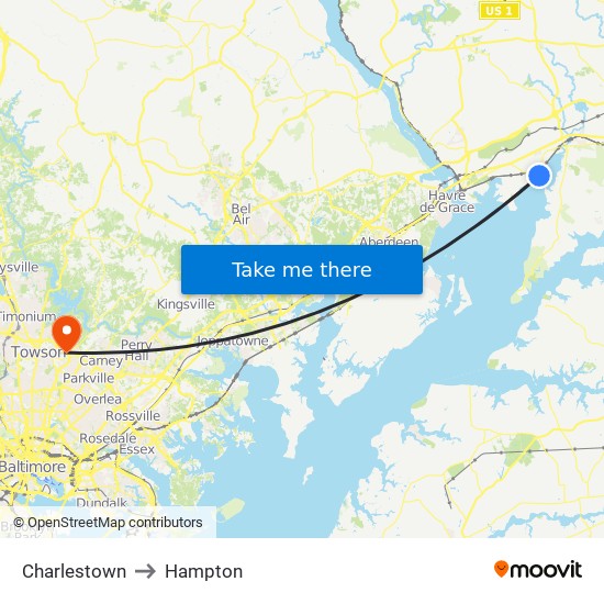 Charlestown to Hampton map