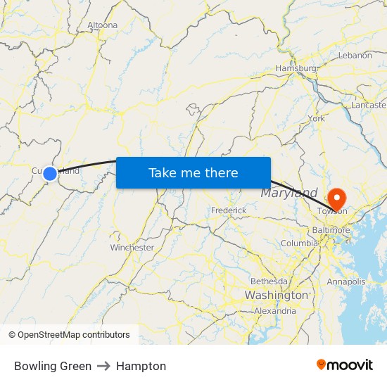 Bowling Green to Hampton map