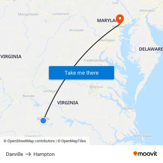 Danville to Hampton map