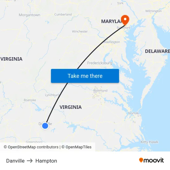 Danville to Hampton map