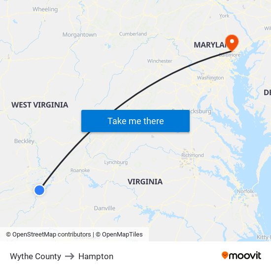 Wythe County to Hampton map