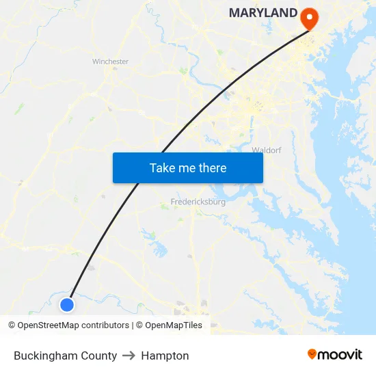 Buckingham County to Hampton map