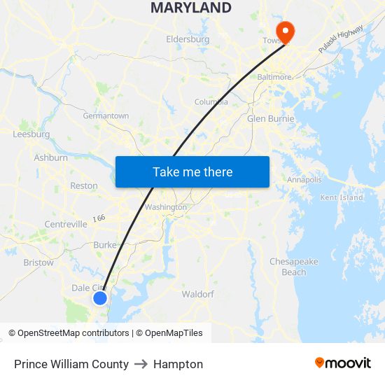 Prince William County to Hampton map