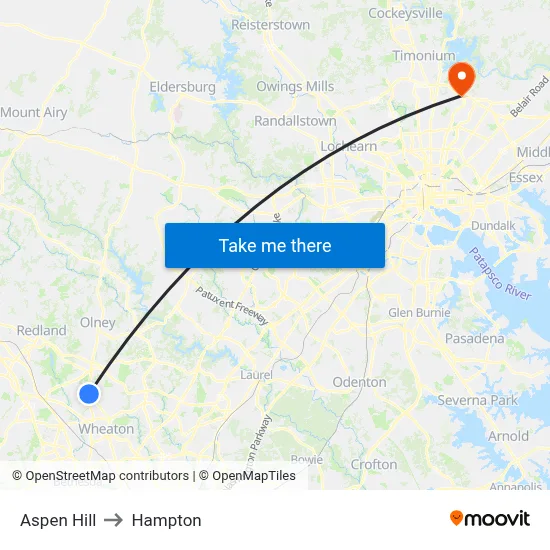 Aspen Hill to Hampton map