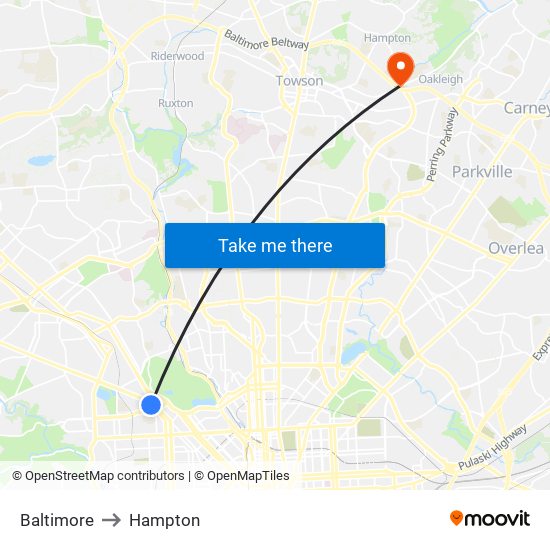 Baltimore to Hampton map