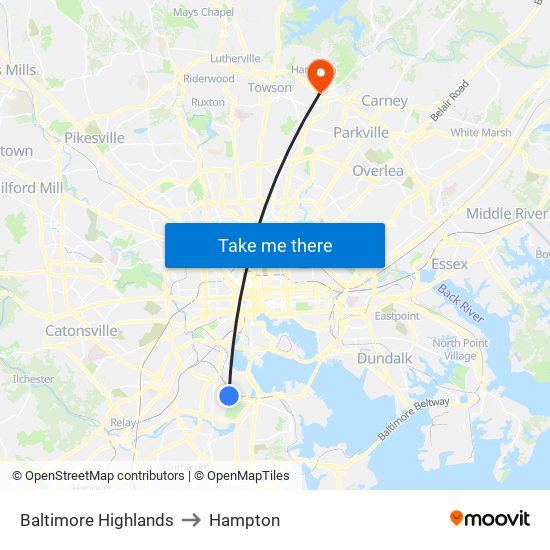 Baltimore Highlands to Hampton map