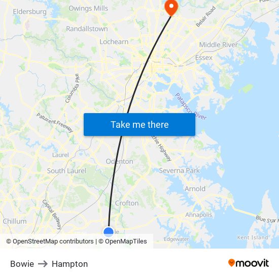 Bowie to Hampton map