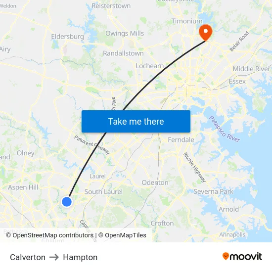 Calverton to Hampton map