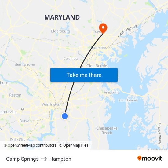 Camp Springs to Hampton map