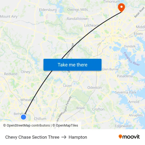 Chevy Chase Section Three to Hampton map