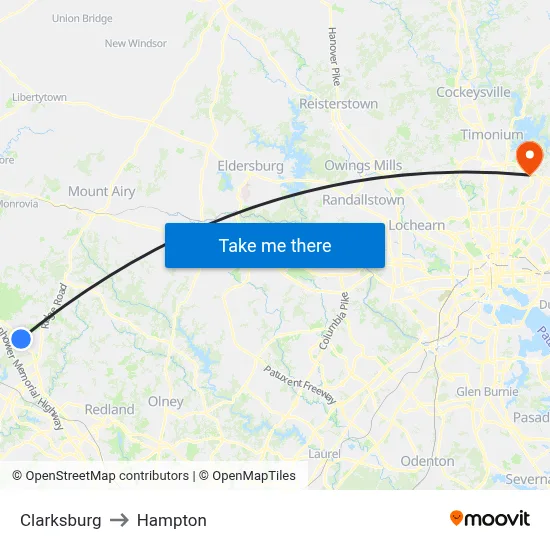 Clarksburg to Hampton map