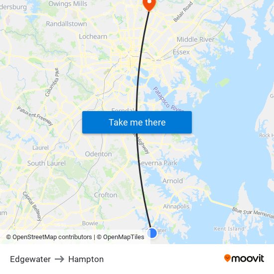 Edgewater to Hampton map