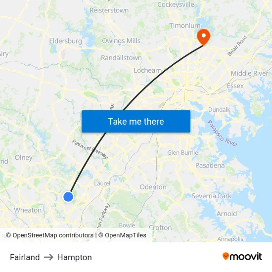 Fairland to Hampton map