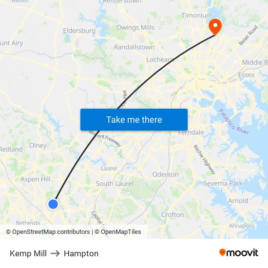 Kemp Mill to Hampton map