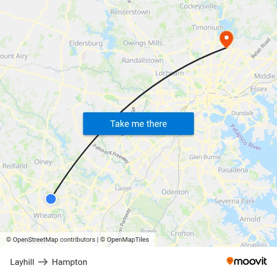 Layhill to Hampton map