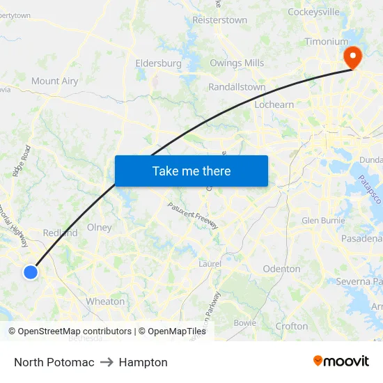 North Potomac to Hampton map