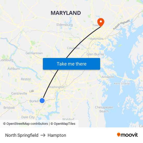 North Springfield to Hampton map