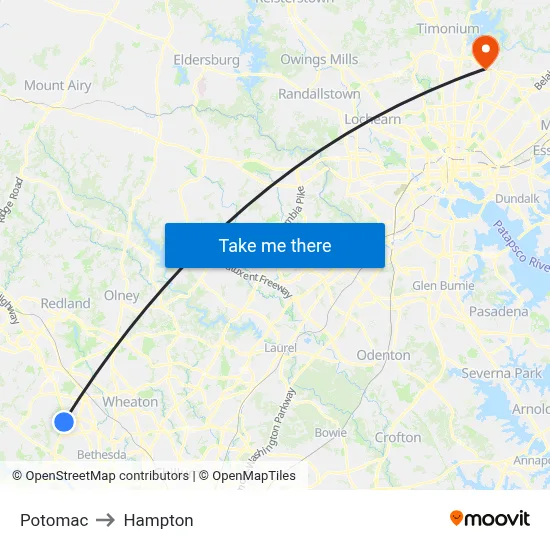 Potomac to Hampton map