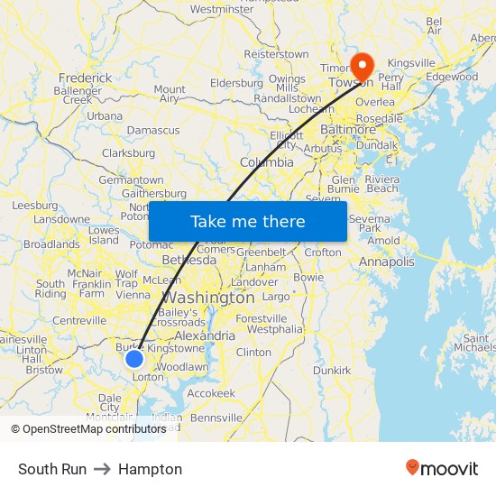 South Run to Hampton map