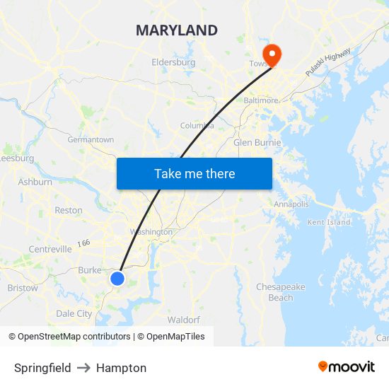 Springfield to Hampton map