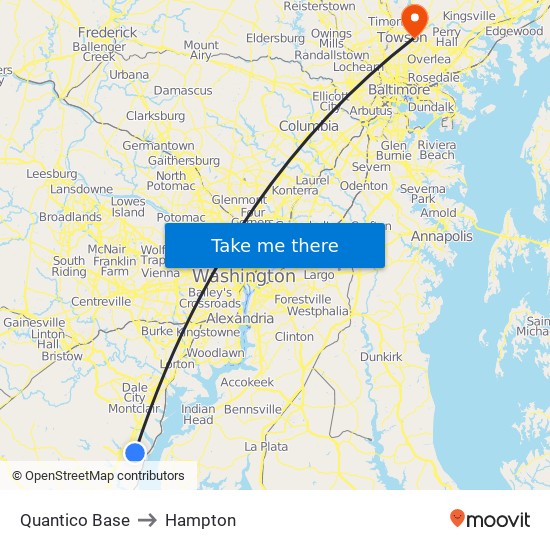 Quantico Base to Hampton map