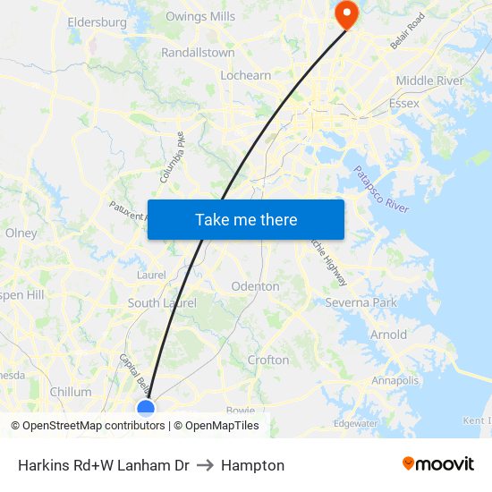 Harkins Rd+W Lanham Dr to Hampton map