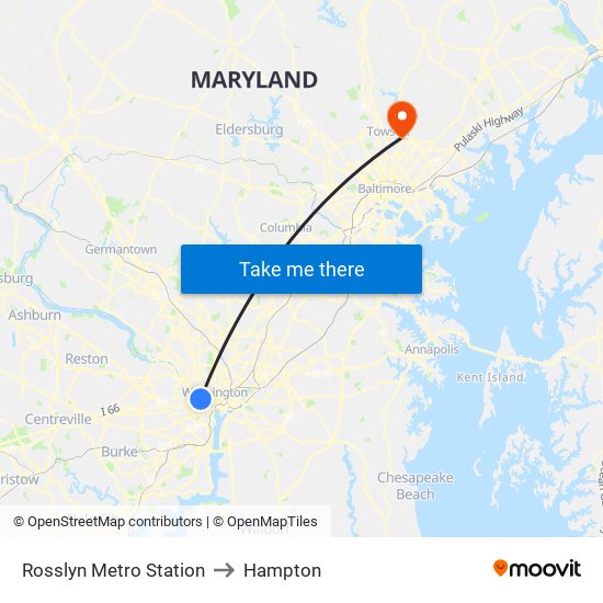 Rosslyn Metro Station to Hampton map