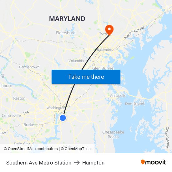 Southern Ave Metro Station to Hampton map