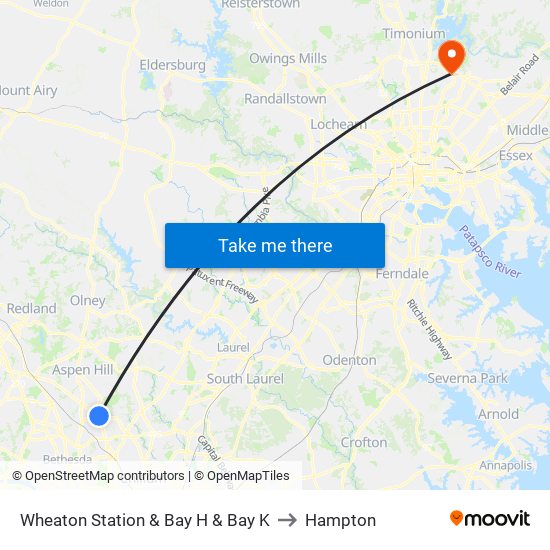 Wheaton Station  & Bay H & Bay K to Hampton map