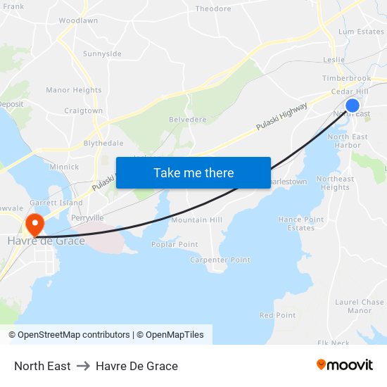 North East to Havre De Grace map