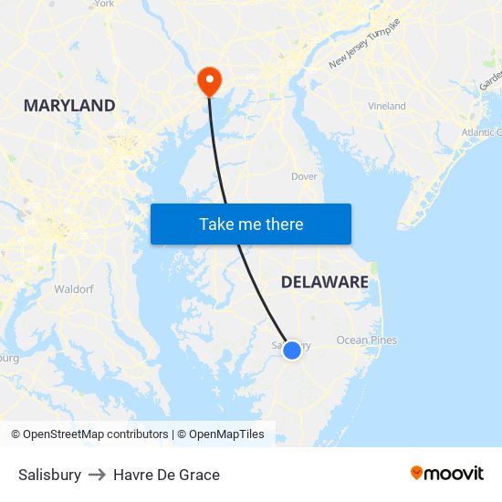 Salisbury to Havre De Grace map