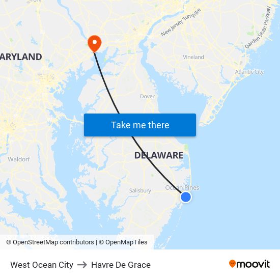 West Ocean City to Havre De Grace map