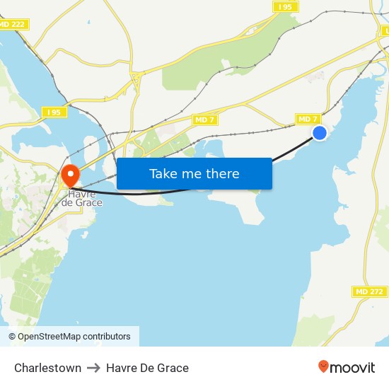 Charlestown to Havre De Grace map