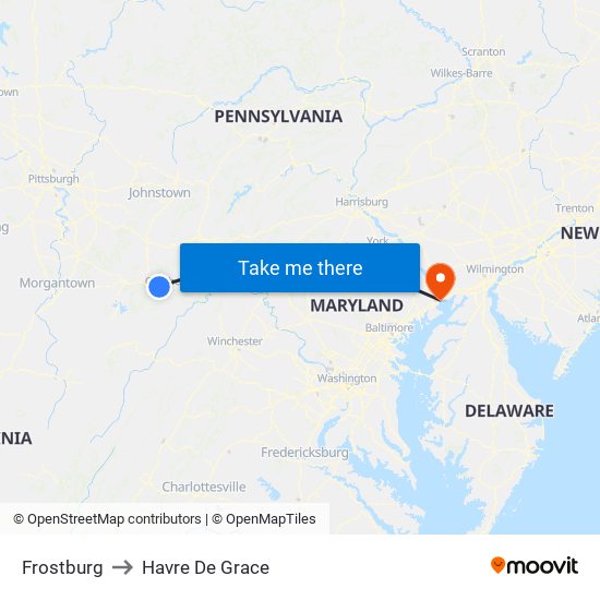 Frostburg to Havre De Grace map