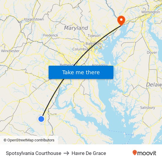 Spotsylvania Courthouse to Havre De Grace map