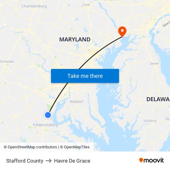 Stafford County to Havre De Grace map